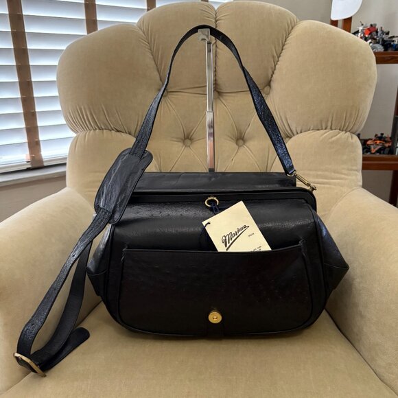 VTG Auth TITTI DELL ACQUA By MAXIMA Genuine Ostrich Saddle Messenger Bag - Picture 4 of 8